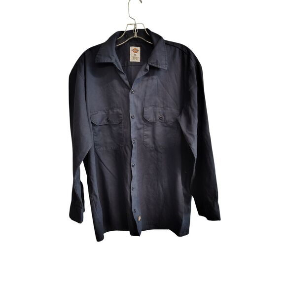 Dickies Men's Medium Dark Blue Button Up Long Sleeve Work Shirt - Picture 1 of 5